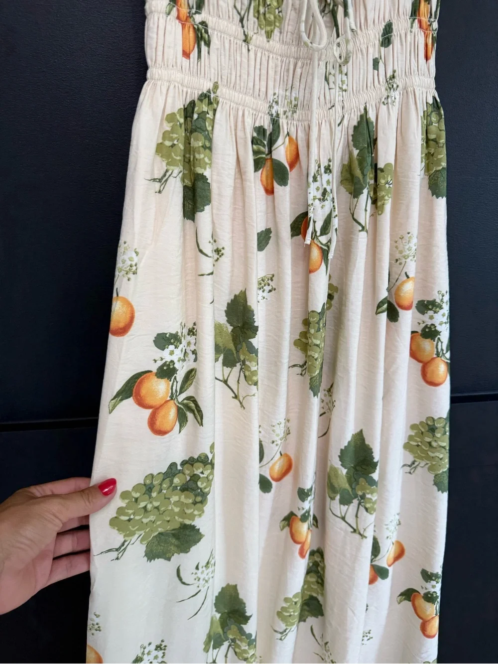 Abercrombie & Fitch Cream Maxi Dress with Orange & Green Fruit Print